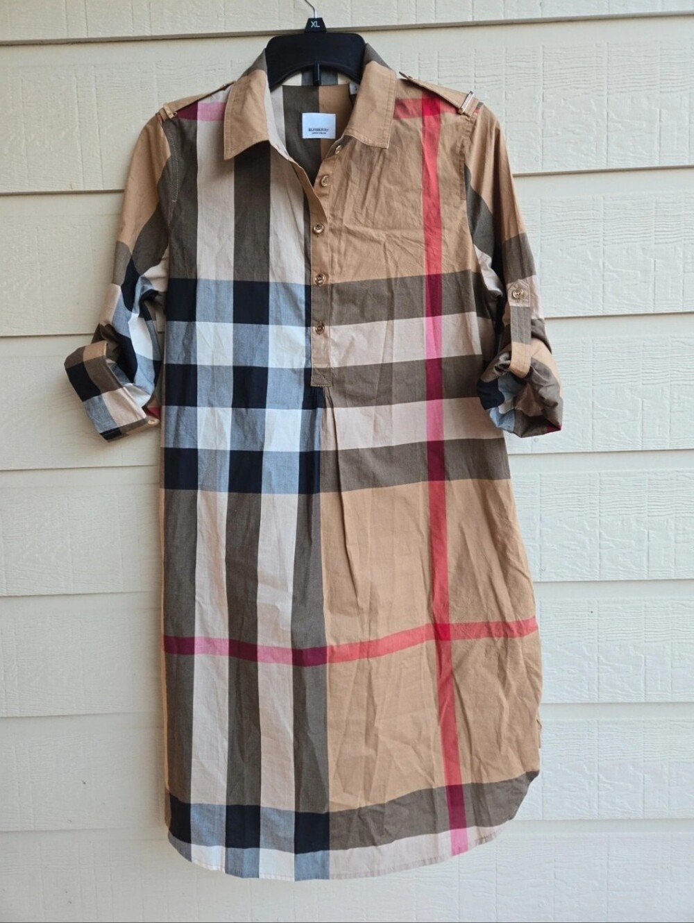 Burberry Plaid Shirt Dress in Beige, Black & Red - Women's Dress